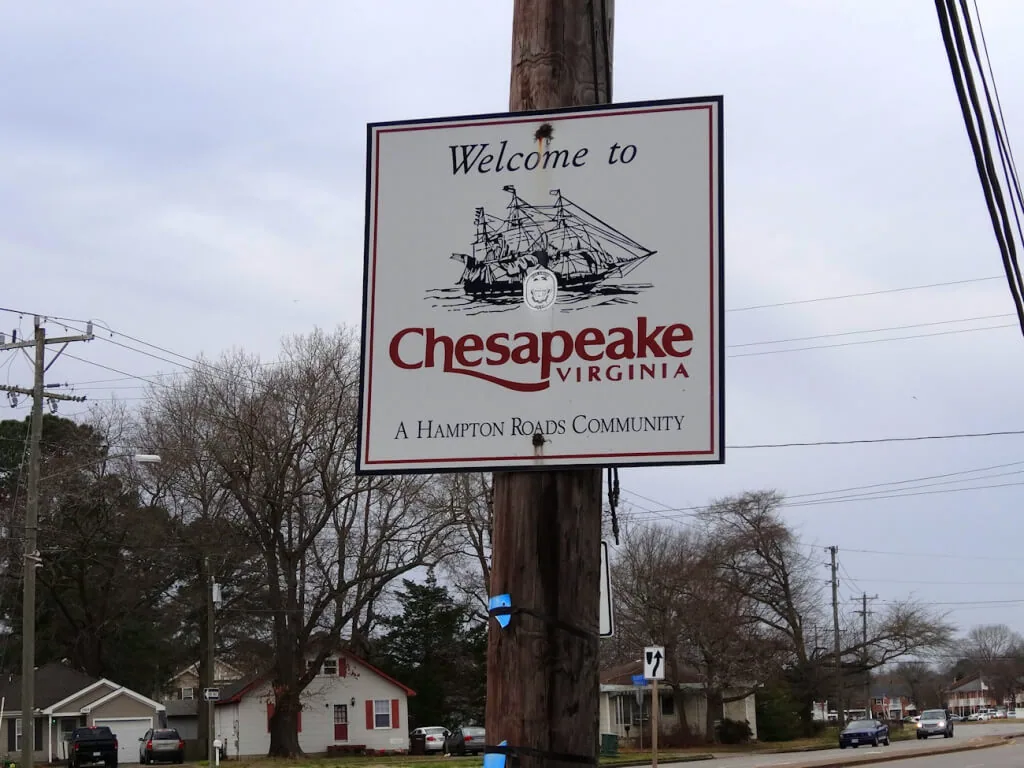 Welcome to Chesapeake, Virginia sign